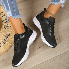 Women's Solid Mesh Sneakers Lace-Up Low Round Toe Breathable Shoes