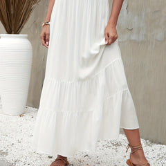 Boho Ruffle Trim Tiered Long Skirts Elastic Waist A line Maxi Skirts Women's