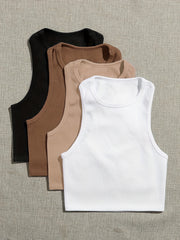4 Pcs Seamless Rib Knit Tank Top Women's Activewear