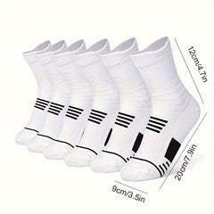 6 Pairs Men's Mid Crew Sport Socks Absorbent Breathable For Basketball Running
