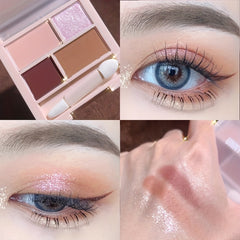 4 Color Eyeshadow Palette Pearly Matte Glitter Pink Sequins