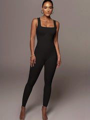 Ribbed Square Neck Jumpsuit Sexy Sleeveless Jumpsuit