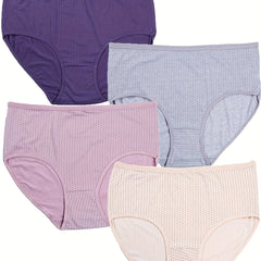 4 Pack Plus Size Basic Panties Set Women's Plus Pin Dot Print Underwear