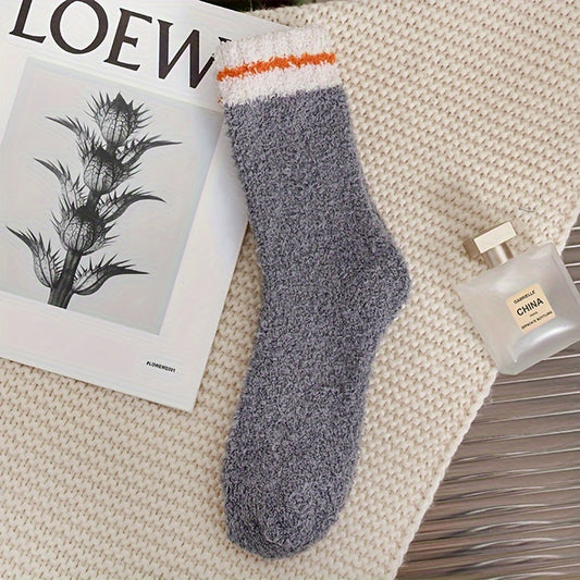 6 Pairs Men's Letter Crew Socks Breathable Plush Comfy Casual Unisex Socks