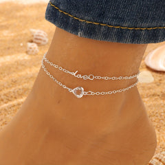 Heart Shape Pendant Chain Anklet with Zircon - Vacation Style