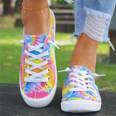 Women's Tie Dye Canvas Sneakers Comfort Lace-Up Casual Low Top Shoes