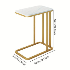 Marble Pattern C-Shaped End Table for Living Room, Bedroom