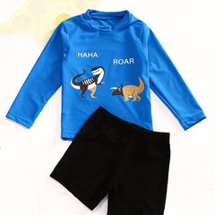 Dinosaur Print Swimsuit and Swim Cap Set for Boys