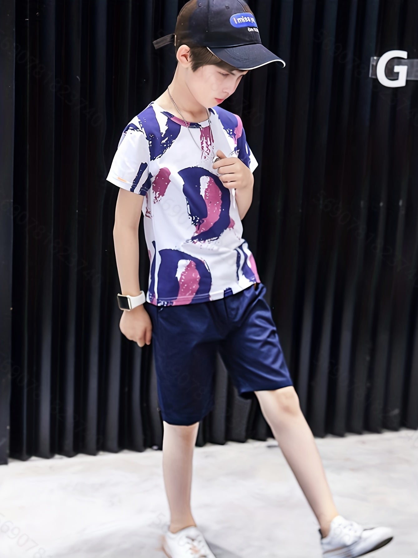Boys Contrast Cotton Top & Casual Shorts Set Spring Summer Kids Clothes