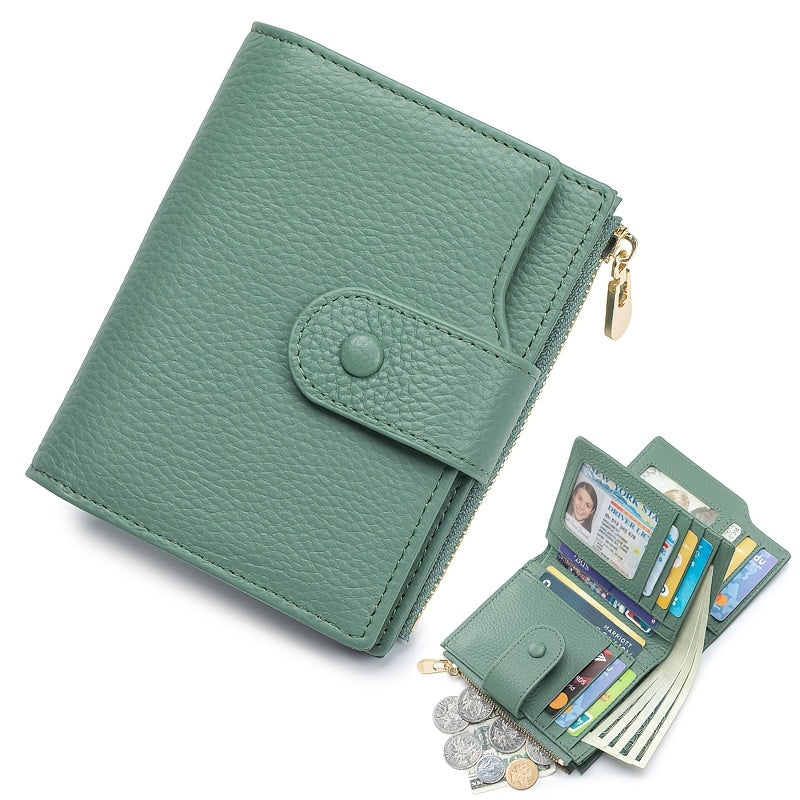 Women's Leather Bi-Fold Wallet with Zippered Coin Pocket