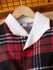 Girls' Christmas Plaid Lapel Fleece Jacket Coat For Fall Winter