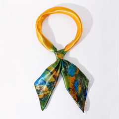 Chinese Landscape Scarf Gradient Bandana Satin Shawl Windproof Head Wrap