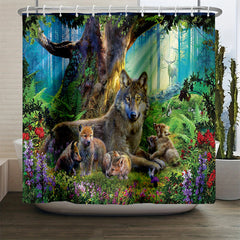 3pcs Forest Animal Bathroom Set Waterproof Shower Curtain with 12 Hooks