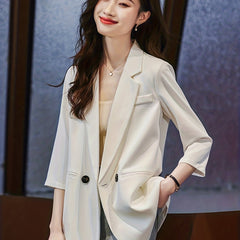Casual 3/4 Sleeve Blazer Open Front Solid Outerwear