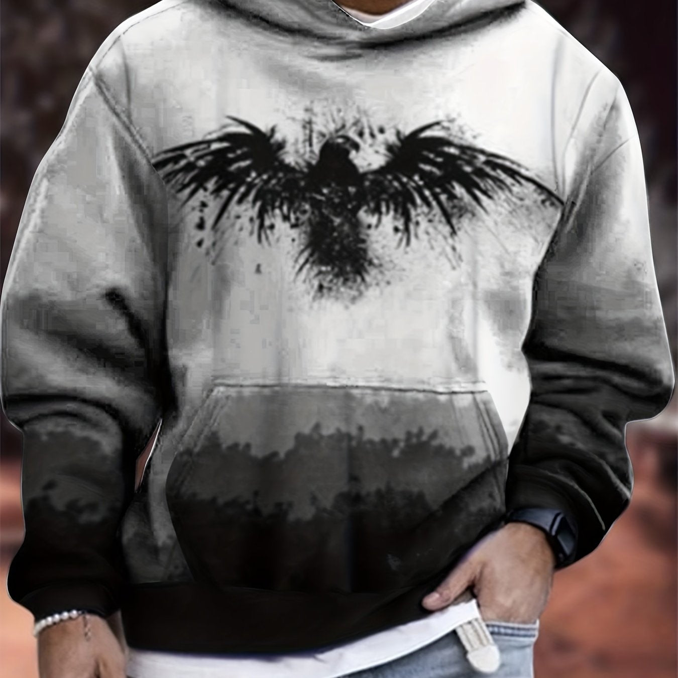 Eagle Gradient Hoodie Mens Graphic Pullover Kangaroo Pocket