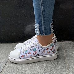 Women's Cartoon Canvas Lace Up Flat Shoes