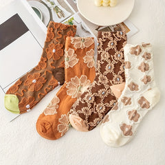 7 Pairs Floral Print Socks Comfy & Mid Tube Socks Women's Stockings
