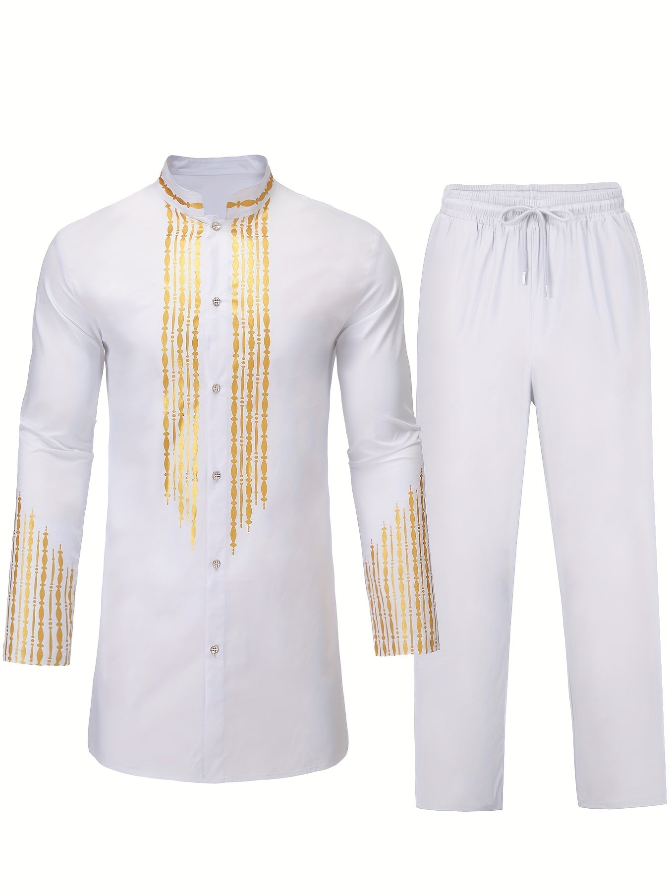 Solid Cotton Men's African 2 Pcs Set Dashiki & Pants Outfit