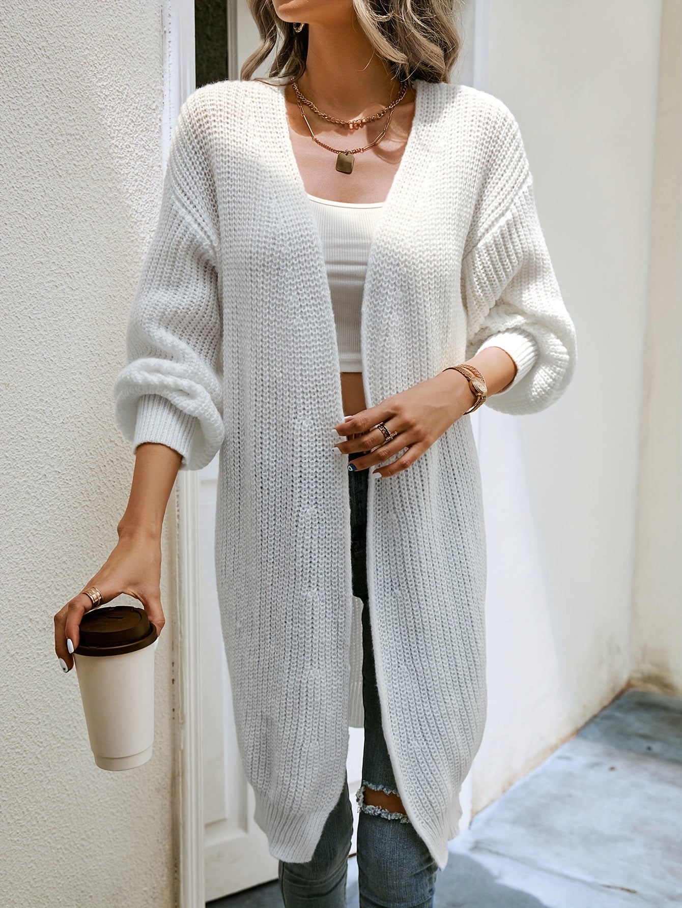 Ribbed Knit Open Front Cardigan