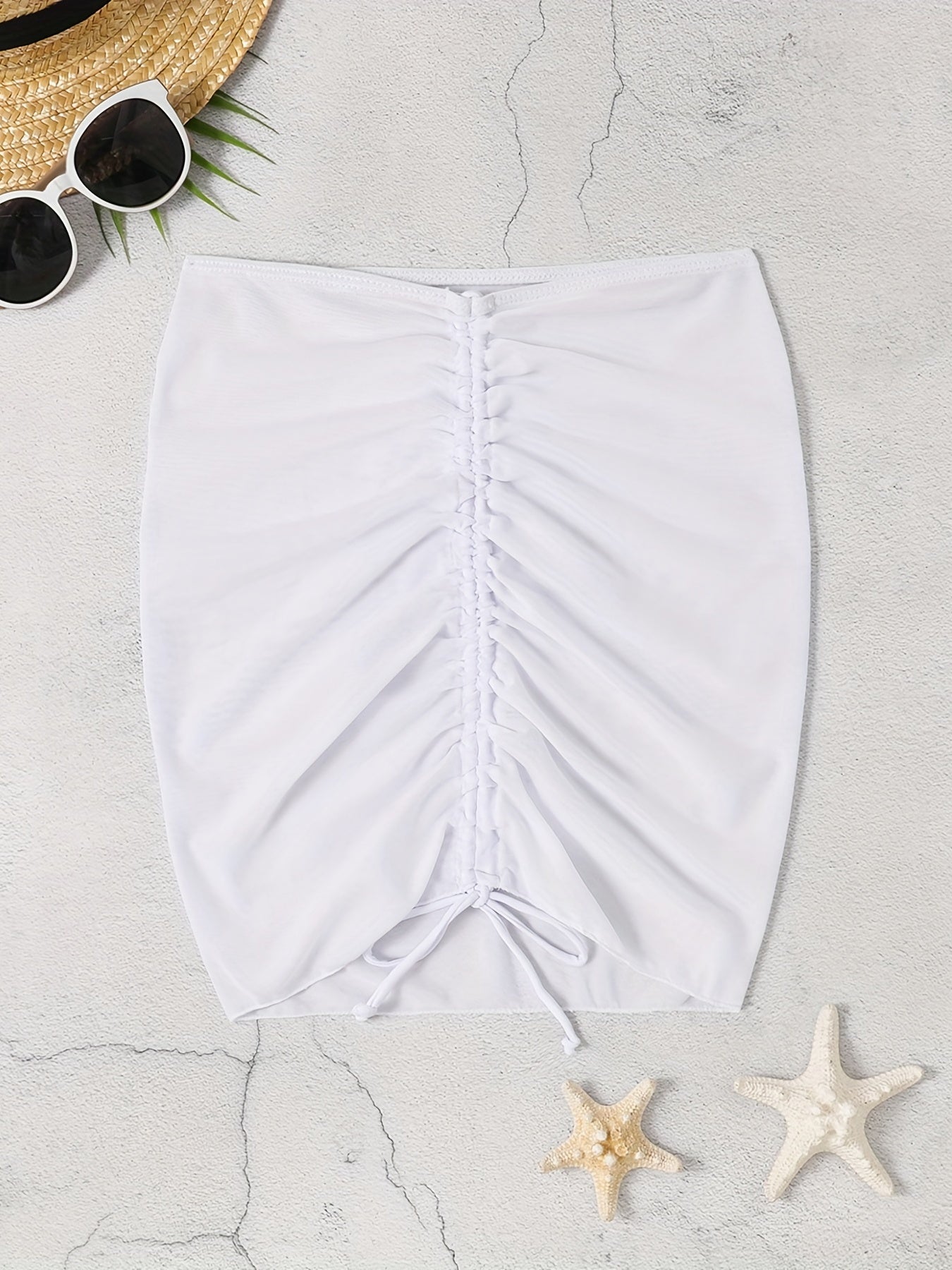 Drawstring Cover Up Skirt Semi Sheer High Stretch Sexy Beachwear
