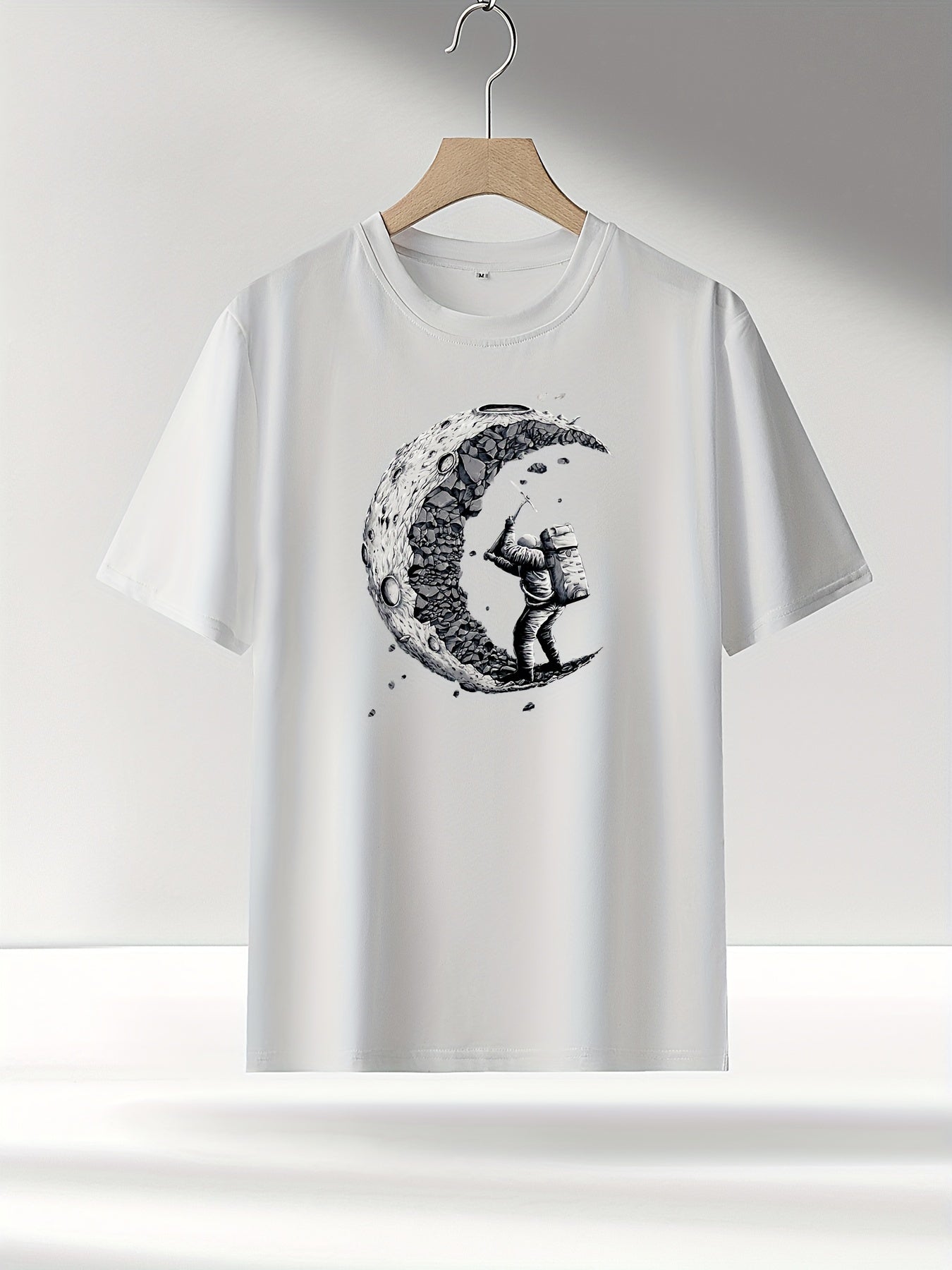 Moon Print T Shirt for Men Summer Fitness Breathable Tee