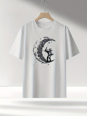 Moon Print T Shirt for Men Summer Fitness Breathable Tee