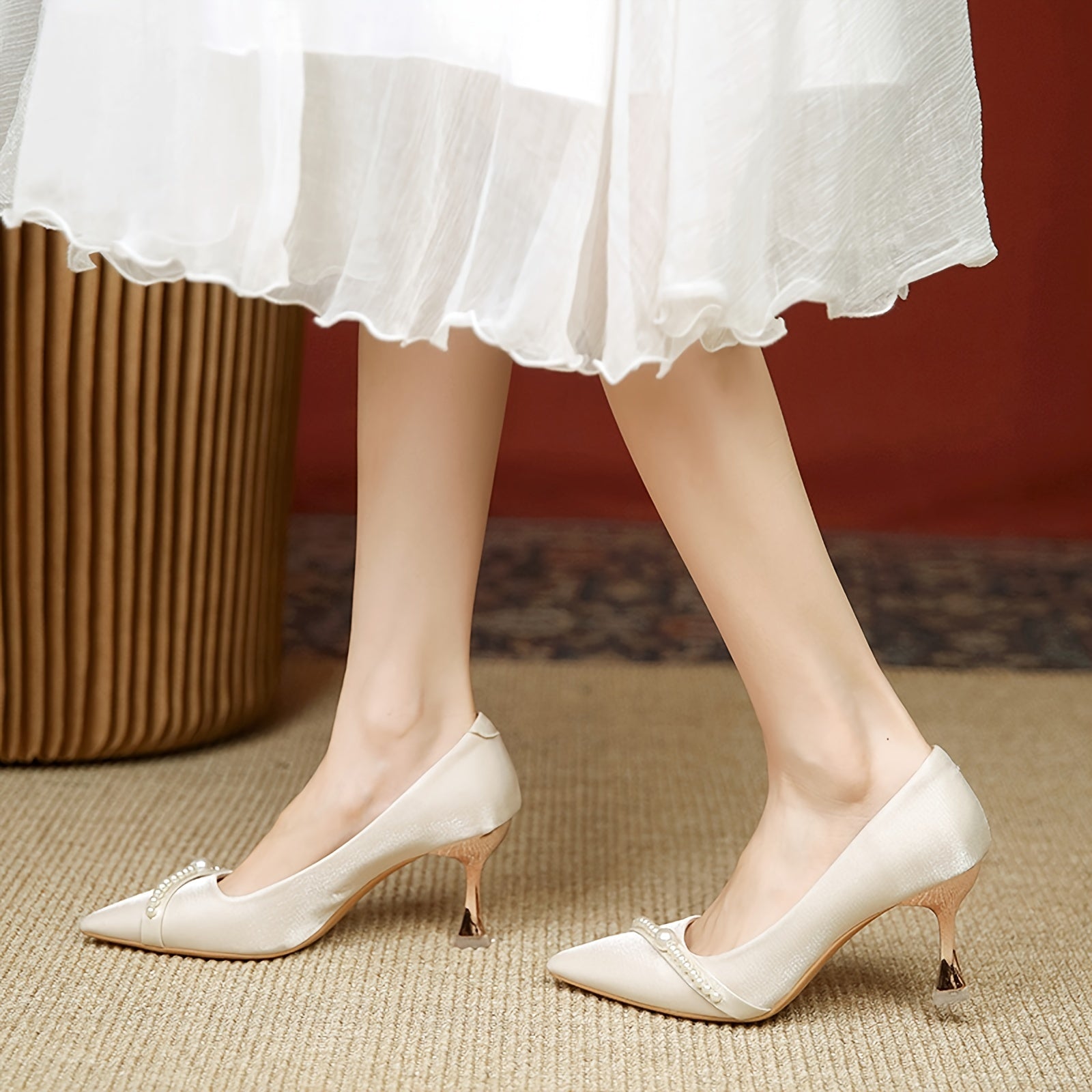 Women's Faux Pearl Pointed Toe High Heels - Wedding Party Pumps