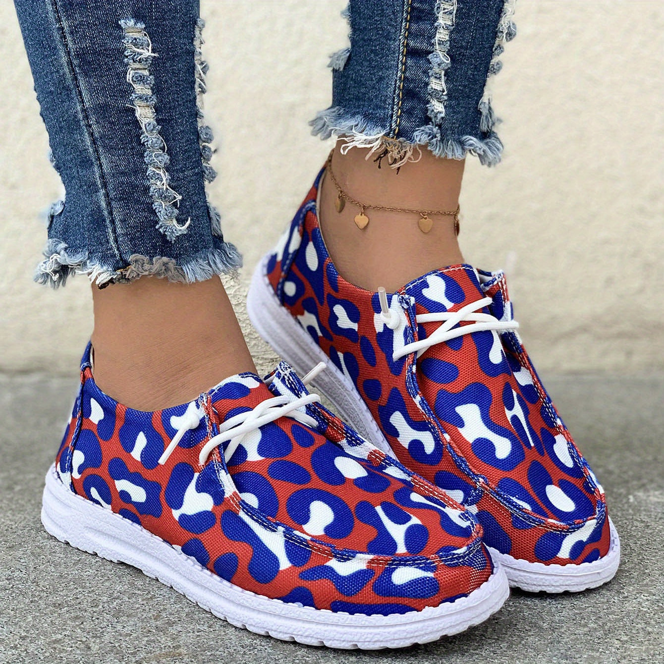 Leopard Pattern Canvas Casual Flat Shoes Lightweight Outdoor Walking Shoes