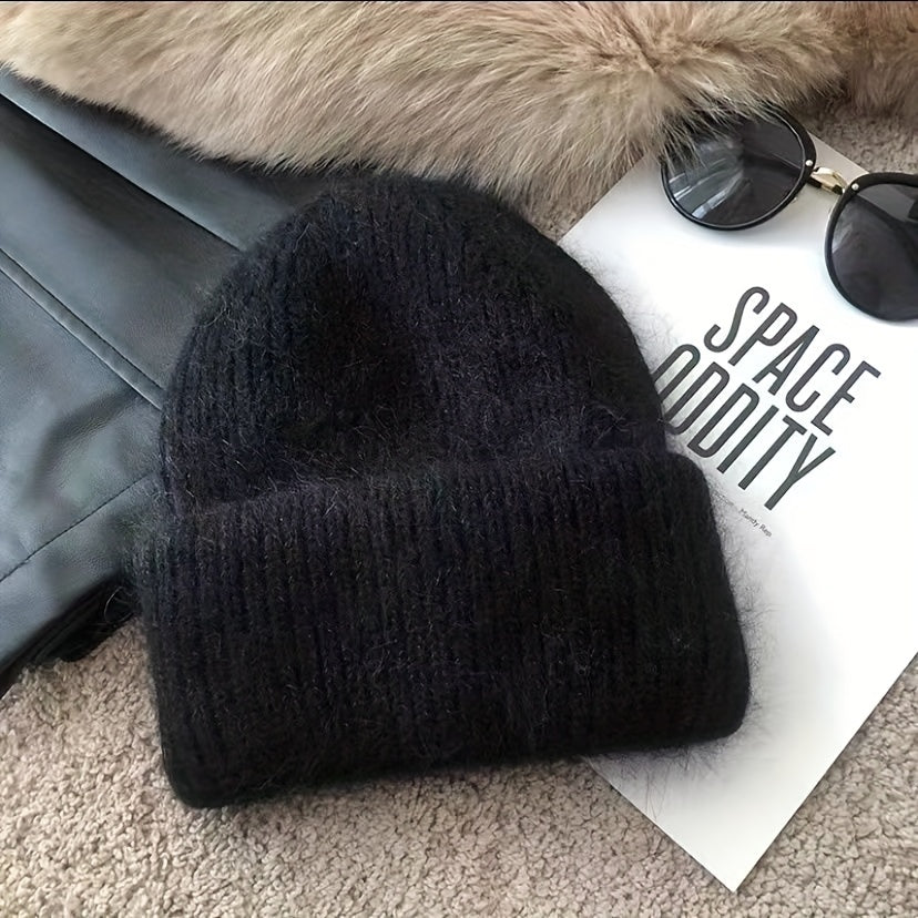 Solid Plush Beanie Warm Knitted Skull Cap Ear Protection Knit Hat