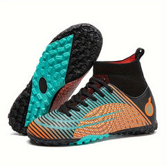 Boy's High Top Turf Football Boots Outdoor Anti skid Lace Up TF Soccer Cleats