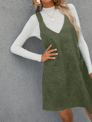 Casual V Neck Sleeveless Pocket Front Dress Women's Clothing