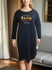 Plus Size Rugby & Pumpkin Graphic Long Sleeve Lounge Dress
