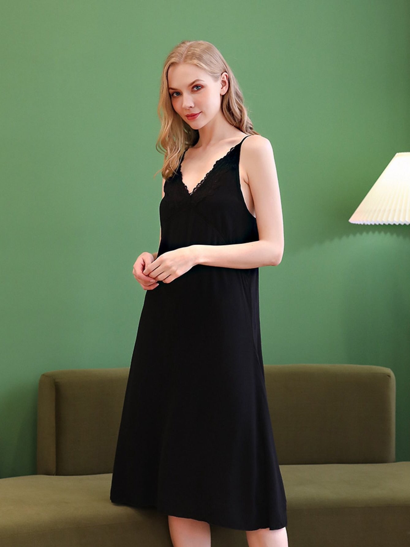 Women's Lace Trim Soft Lounge Dress