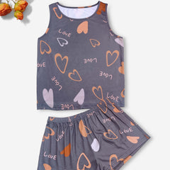 Heart Print Pajama Set Tank Top & Shorts Women's Sleepwear