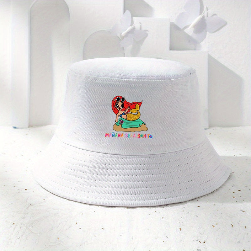 Y2K Mermaid Print Bucket Hat Basin Hat Candy Lightweight Fisherman Cap Sun Hat