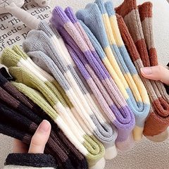 6 Pairs Colorblock Crew Socks Warm College Style Stockings