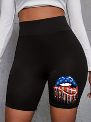 Plus Size Zipper Mouth Print High Rise Biker Shorts