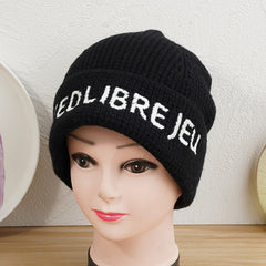 Letter Embroidered Knit Beanie Hat Winter Warm Skull Cap