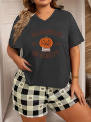 Halloween Lounge Top Women's Plus Funny Pumpkin V Neck Pajama Top