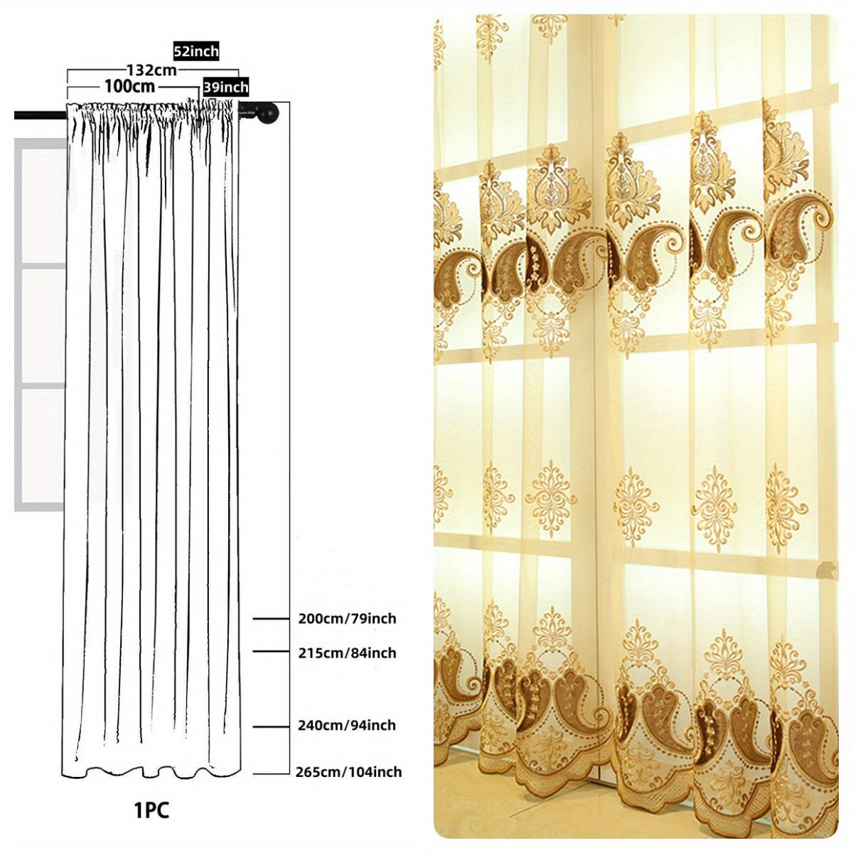 European Style Flower Pattern Yarn Curtain Sheer Curtain Rod Pocket