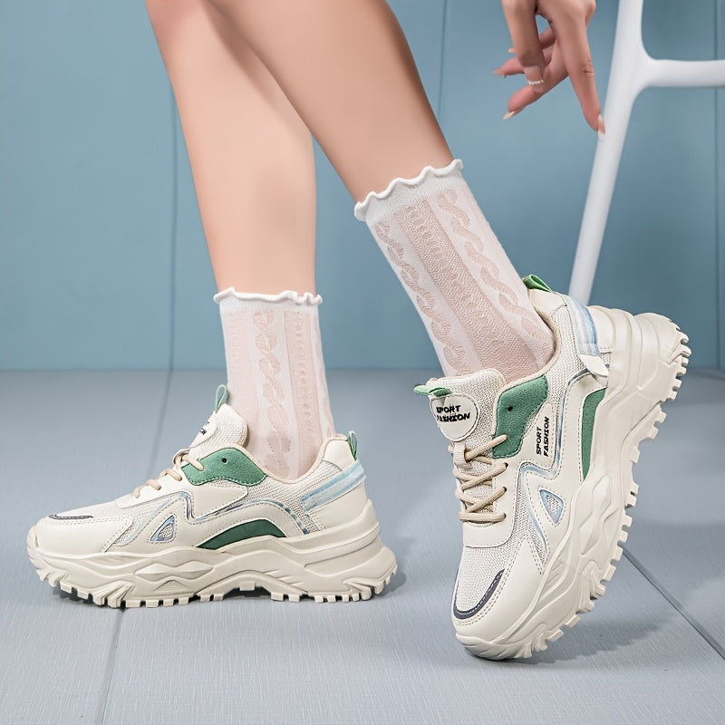 Women's Colorblock Chunky Sneakers Platform Lace Up Running Shoes