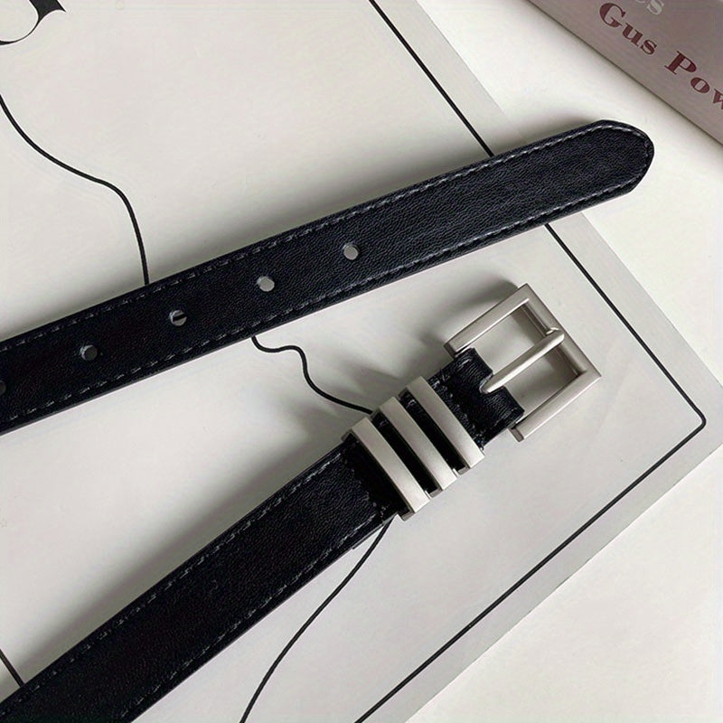 Square Buckle Unisex PU Leather Belt Neutral Style Casual Belt