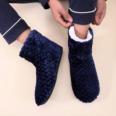 Men's Fleece Home Boots Wave Pattern Indoor Slippers Winter