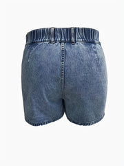 High Rise Denim Skort Elastic Button Decor
