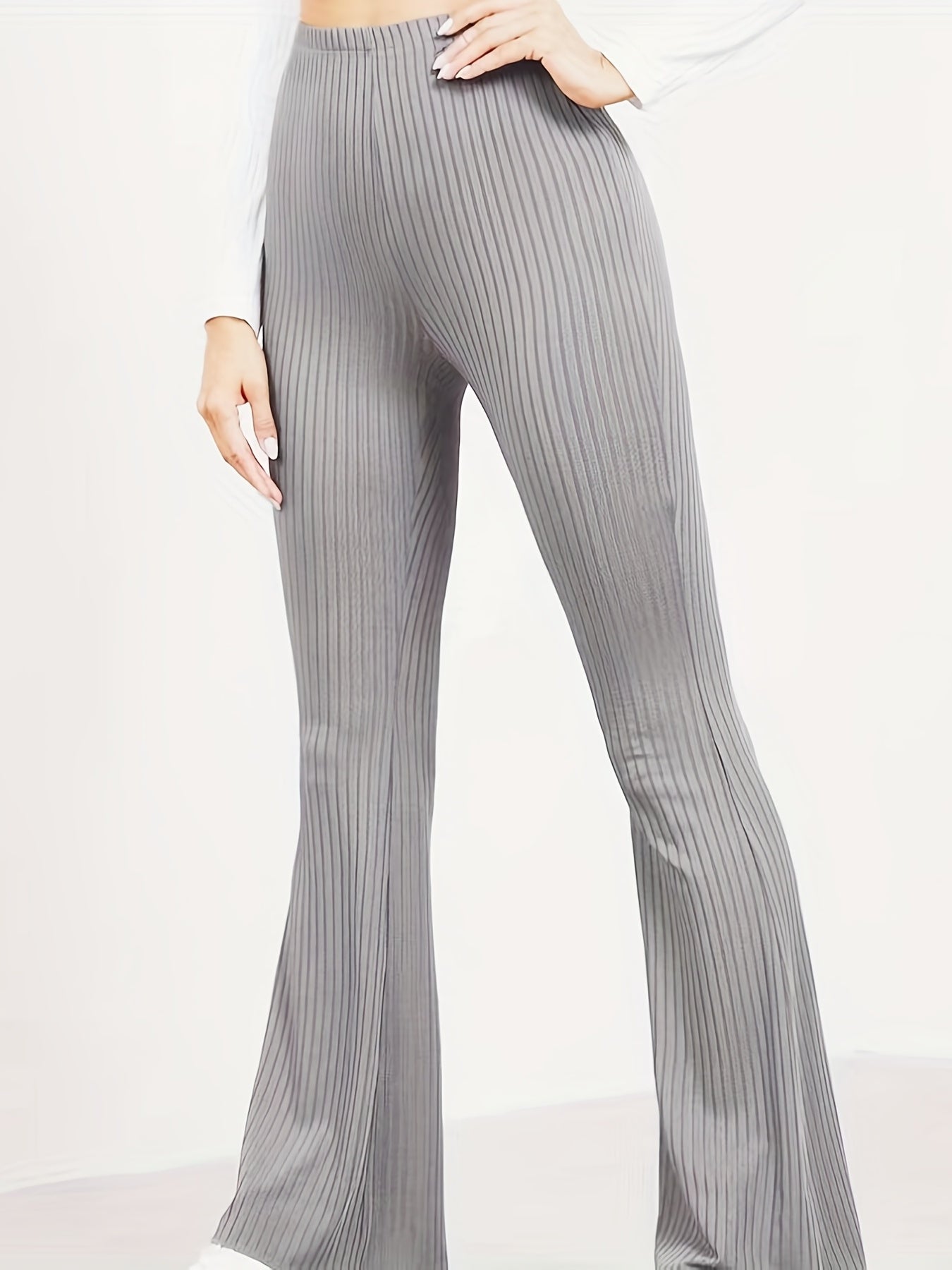 Ribbed High Rise Stretch Skinny Flare Leggings