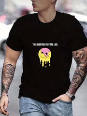 Smile Face Print Men's Graphic Crew Neck Active T Shirt