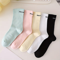 5 Pairs Letter Print Sports Socks Women's Stockings