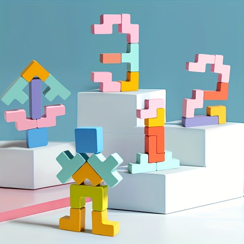 Colorful 3D Wooden Puzzle Blocks for Kids DIY Educational Brain Teaser Toy