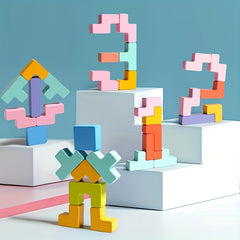 Colorful 3D Wooden Puzzle Blocks for Kids DIY Educational Brain Teaser Toy