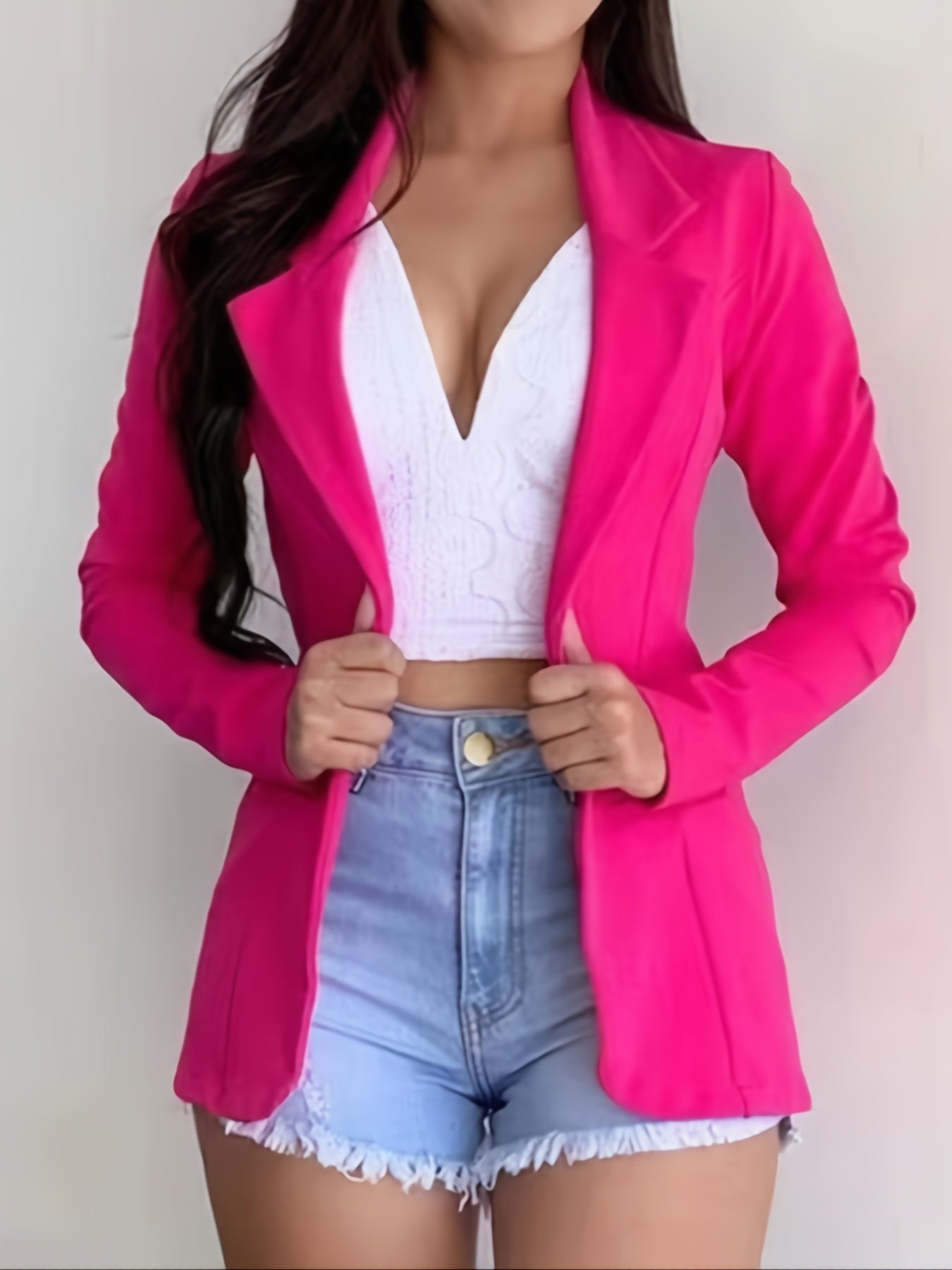 Solid Lapel Button Blazer Jacket Casual Loose Outerwear